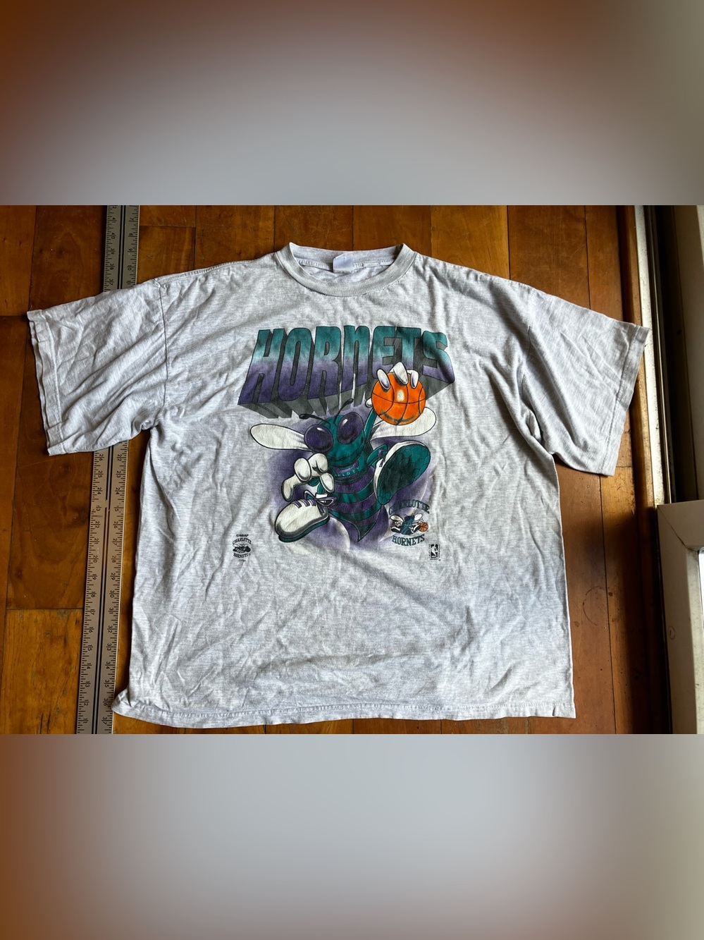 NBA Hornets Gray T-Shirt with Teal, Purple & Orange Graphic